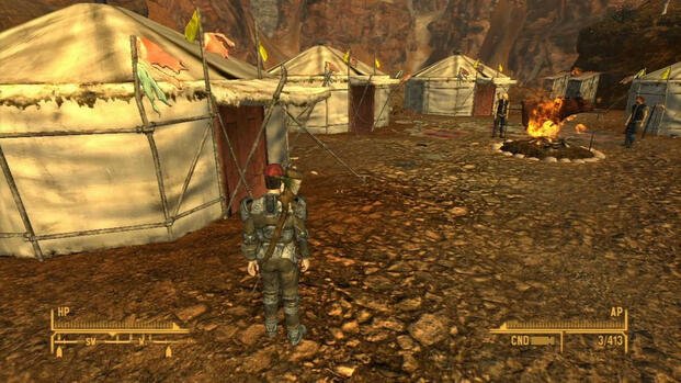 Exploring a camp in Fallout New Vegas (2010)
