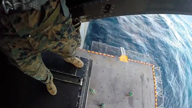 Marines Fast-rope Down an Amphibious Assault Ship | Military.com