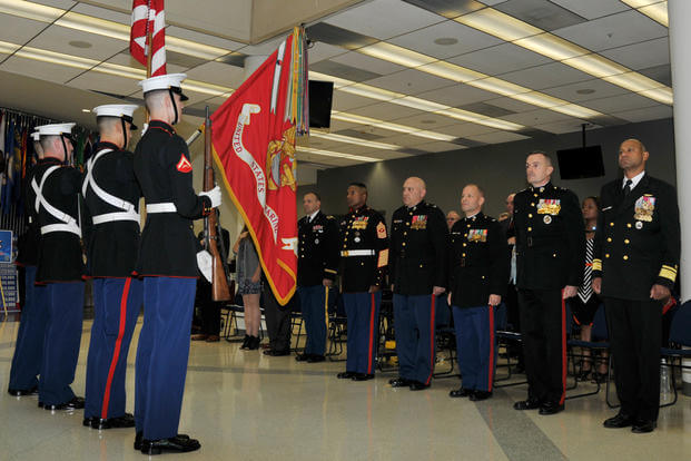 Marines at attention for colors