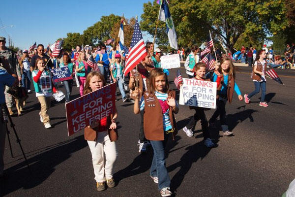 Girl scouts at Veterans Day parade