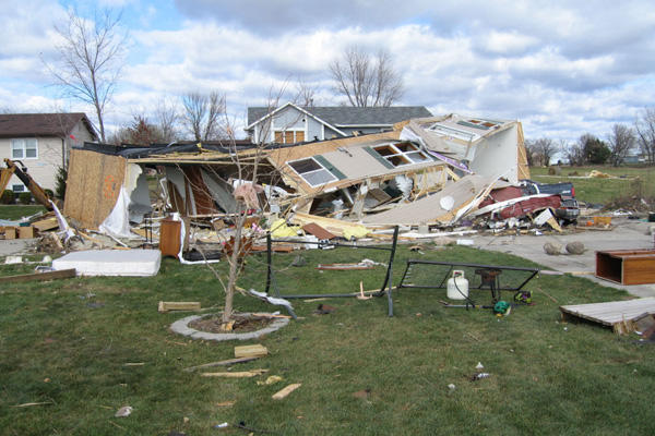 A house destroyed after a storm.