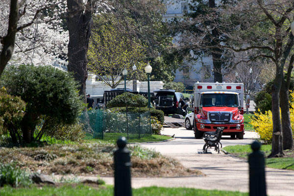 Members of law enforcement and emergency services gather and a parameter created around the west front of the U.S. Capitolas the U.S. Capitol is on lockdown, Saturday, April 11, 2015, in Washington. (AP Photo/Carolyn Kaster)