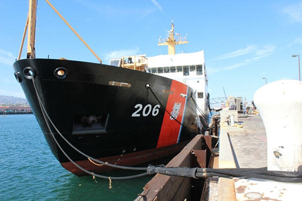 The Coast Guard Cutter SPAR moored in San Pedro, California, at Coast Guard Base Los Angeles/Long Beach for scheduled maintenance. (U.S. Coast Guard photo)