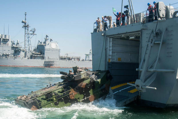 U.S. Marines, attached to 3rd Amphibious Assault Battalion’s Bravo Company, embark on Mexican Navy’s ARM Usumacinta (A-412), in an amphibious assault vehicle at Naval Base San Diego, as part RIMPAC 2016. (Photo: Petty Officer 2nd Class Molly Sonnier)