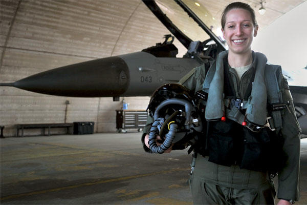 Female Air Force Fighter Pilot Stands 