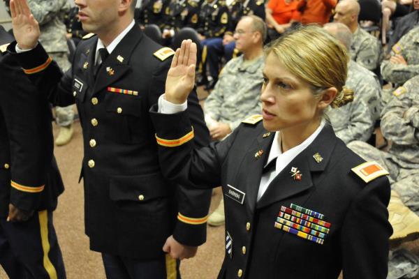 A U.S. Army officer recites the oath of office in Bethany Beach, Del., on Nov. 2, 2013. (U.S. Army photo by Brendan Mackie)