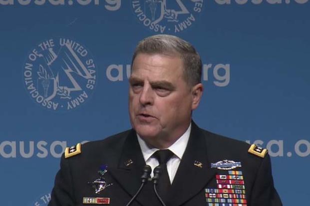 Gen. Mark A. Milley Chief of Staff United States Army speaks at the Dwight David Eisenhower Luncheon at AUSA. (Video grab of AUSA video)