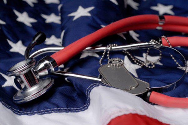Flag with medical equipment on it.