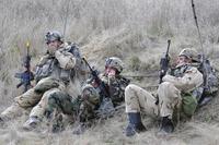 Soldiers from 2nd Battalion, 3th Infantry Regiment, relay information to other units during Bayonet Focus 18-02 at Fort Hunter Liggett, Calif., on Feb. 11, 2018. (U.S. Army photo by Staff Sgt. Kenneth Burkhart, 302nd Mobile Public Affairs Detachment)