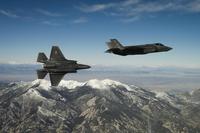 Two U.S. Air Force F-35A Lightning IIs, assigned to the 4th Fighter Squadron from Hill Air Force Base, Utah, conduct flight training operations over the Utah Test and Training Range on Feb 14, 2018. (U.S. Air Force/Staff Sgt. Andrew Lee)