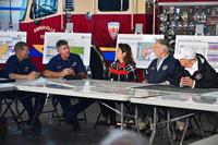 President Trump, and Texas Gov. Greg Abbott are briefed by Coast Guard Atlantic Area Commander Vice Admiral Karl Schultz (second from the left) during a Hurricane Harvey response update at Fire Station 5 in Corpus Christi, Texas, Aug. 29, 2017. (Coast Guard/Petty Officer 1st Class Patrick Kelley)