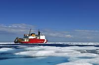 The Coast Guard Cutter Healy, a medium icebreaker, sits in the Chukchi Sea off the coast of Alaska during an Arctic deployment in support of polar operations, Saturday, July 29, 2017. (U.S. Coast Guard/Petty Officer 2nd Class Meredith Manning)