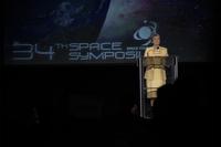 Secretary of the Air Force Heather Wilson delivers the key note address at the 34th Annual Space Symposium April 17, 2018, in Colorado Springs, Colo. During her speech Wilson announced new ways in which the Air Force will be more lethal, resilient and agile in space. (U.S. Air Force/Senior Airman Dennis J. Hoffman)
