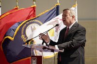 U.S. Senate Minority Whip and Illinois Senator Richard Durbin provides remarks at the ribbon cutting ceremony for the Olmsted Locks and Dam, Aug. 30, in Olmsted, IL., Aug. 30, 2018. (U.S. Army photo/Jacqueline Tate)