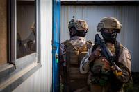 Iraqi soldiers participate in a room clearing exercise at the Besmaya Range Complex, Iraq on April 6, 2019. The soldiers were part of a series of training exercises led by Spanish soldiers to improve the tactical skills of the Iraq Security Forces. The Coalition offers training programs in operational planning, counterterrorism, logistics and sustainment, equipment maintenance, counter‐IED techniques and law enforcement. (Brandon Best/U.S. Army)