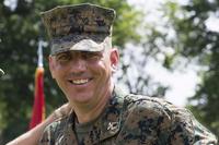 Col. John B. Atkinson, incoming commanding officer, after a change of command ceremony at Lejeune Hall, Marine Corps Base Quantico, Va., on June 23, 2017. (U.S. Marine Corps photo by Cpl. Timothy A. Turner)