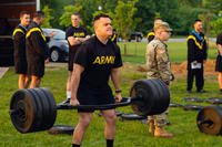 A U.S. Army noncommissioned officer deadlifts 340 pounds May 17, 2019, while participating in Army Combat Fitness Test Level II Grader validation training held at Fort George G. Meade, Maryland. (U.S. Army photo/Osvaldo Equite)