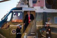 President Donald J. Trump arrives in Marine One to Luke Air Force Base, Ariz., Oct. 19, 2018. President Trump visited the base to discuss military weapons and technology capabilities and learn about the 56th Fighter Wing’s pilot training mission (Alexander Cook/Air Force)