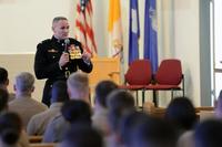 U.S. Marine Corps Brig. Gen. (select) Col. Norm L. Cooling welcomes guests during the 239th Marine Corps Birthday on Panzer Kaserne in Boeblingen, Germany, on Nov. 7, 2014. (U.S. Army/Visual Information Specialist Jason Johnston)