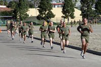 Marines go through timed three-mile run.