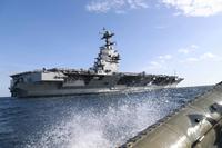 The USS Gerald R. Ford (CVN 78) steams through the Atlantic Ocean on Nov. 7, 2019. The Ford is currently underway conducting an independent steaming exercise. (U.S. Navy photo by Mass Communication Specialist 3rd Class Zachary Melvin)