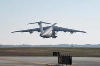 A C-5M Super Galaxy takes off.