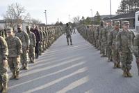 Drill sergeants look over troops before proceeding to classrooms near the Soldier Support Center.