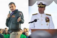 Capt. Brett Crozier and Rear Adm. Stuart P. Baker side-by-side.