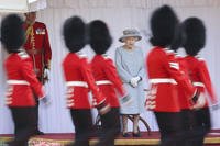 Britain's Queen Elizabeth II watches a ceremony to mark her official birthday on June 12, 2021.
