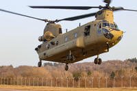 CH-47 Chinook helicopter takes off
