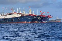 Chinese vessels are moored at Whitsun Reef, South China Sea