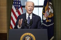 President Joe Biden speaks from the Treaty Room in the White House