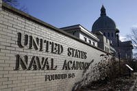 Sign outside of an entrance to the U.S. Naval Academy campus in Annapolis