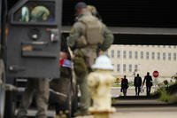 Armored police are seen outside the Pentagon
