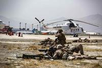 Marines provide security at Hamid Karzai International Airport