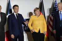 British Prime Minister Boris Johnson, French President Emmanuel Macron, German Chancellor Angela Merkel, and U.S. President Joe Biden