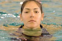 A recruit from Papa Company 189 treads water for five minutes during her swim assessment at Training Center Cape May, N.J.