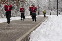 U.S. soldiers complete a two-mile run to pass an Army physical fitness test administered as part of the 372nd Engineer Brigade's Best Warrior competition at Fort McCoy, Wis.