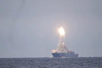 Russian Zircon hypersonic cruise missile is launched from the Admiral Groshkov frigate.