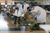 COVID-19 vaccines in Morton Hall Gymnasium onboard Naval Submarine Base (SUBASE) New London