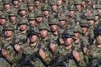 Serbian Army soldiers perform during rehearsal exercise.