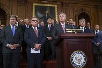 Leading House Republicans at a press conference at the Capitol.