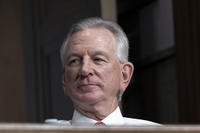 Sen. Tommy Tuberville, R-Ala., listens during a Senate Armed Services Committee hearing in Washington.