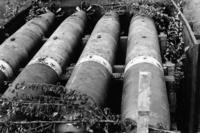 This freight car, loaded with torpedoes, is part of a German train derailed and captured near Dijon, France, during World War II.