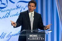 Republican presidential candidate Florida Gov. Ron DeSantis speaks at the Moms for Liberty meeting