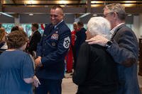 U.S. Air Force Chief Master Sgt. Shane Rose speaks to veterans after a Veterans Day ceremony at the Air Force Enlisted Village near Eglin Air Force Base, Florida. 