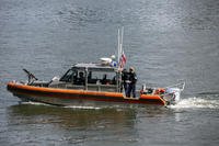 U.S. Coast Guard boat patrols the East River in New York