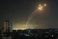 Israel's Iron Dome air defense system intercepts rockets launched from Gaza.