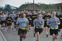Soldiers with the Army Reserve’s 75th Training Command participate in a timed, 2-mile run in Houston.