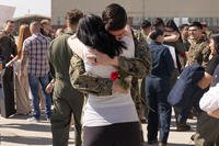 U.S. Marines greet family and friends during a homecoming ceremony at Marine Corps Air Station New River, North Carolina.